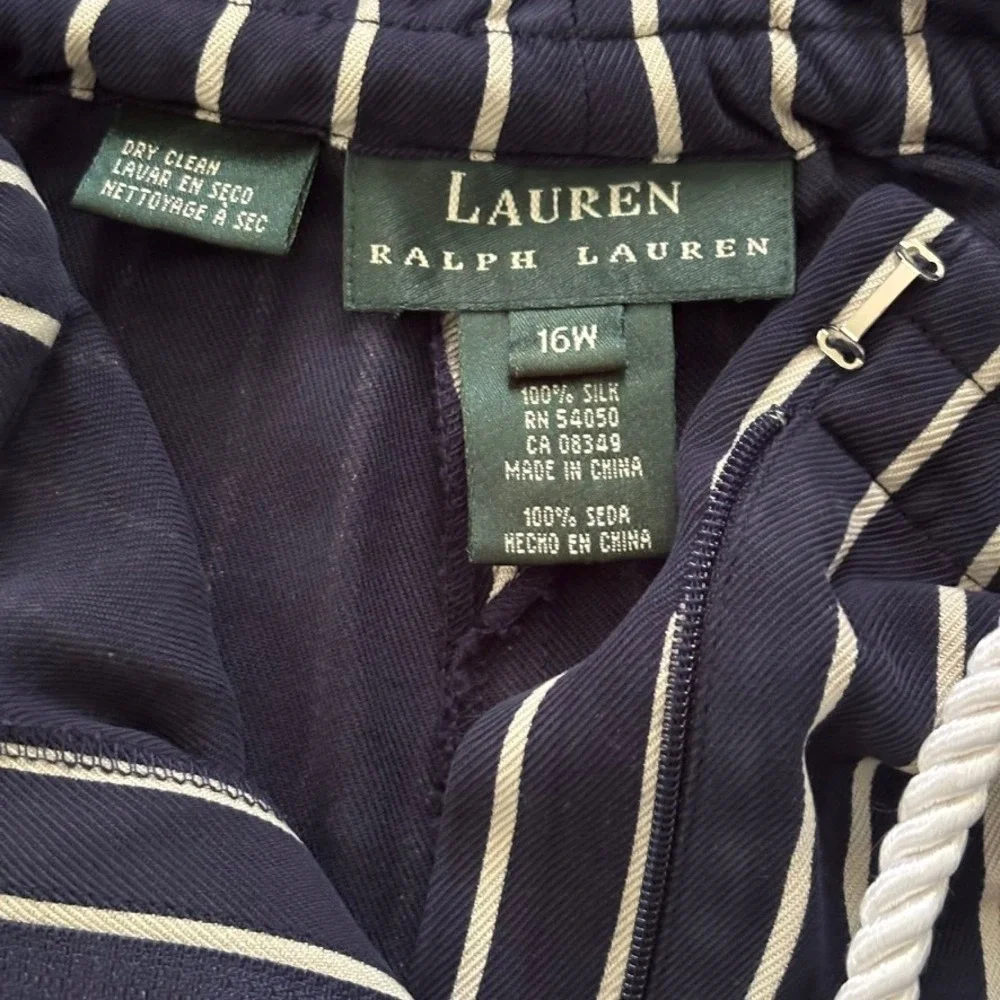 Lauren Ralph Lauren Striped Silk Matching Set Sz 2X / 16W Navy White